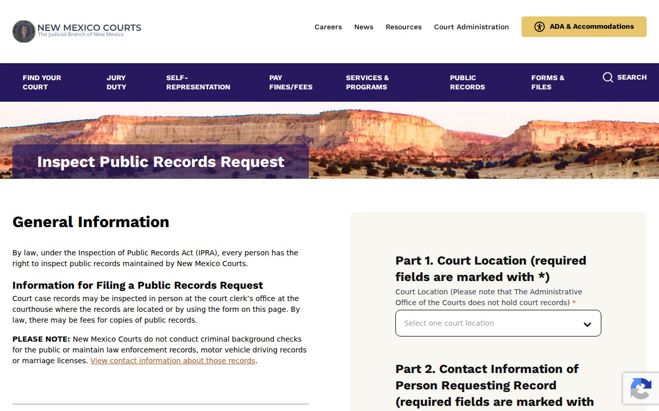 Judiciary IPRA request channel for Catron County criminal court records