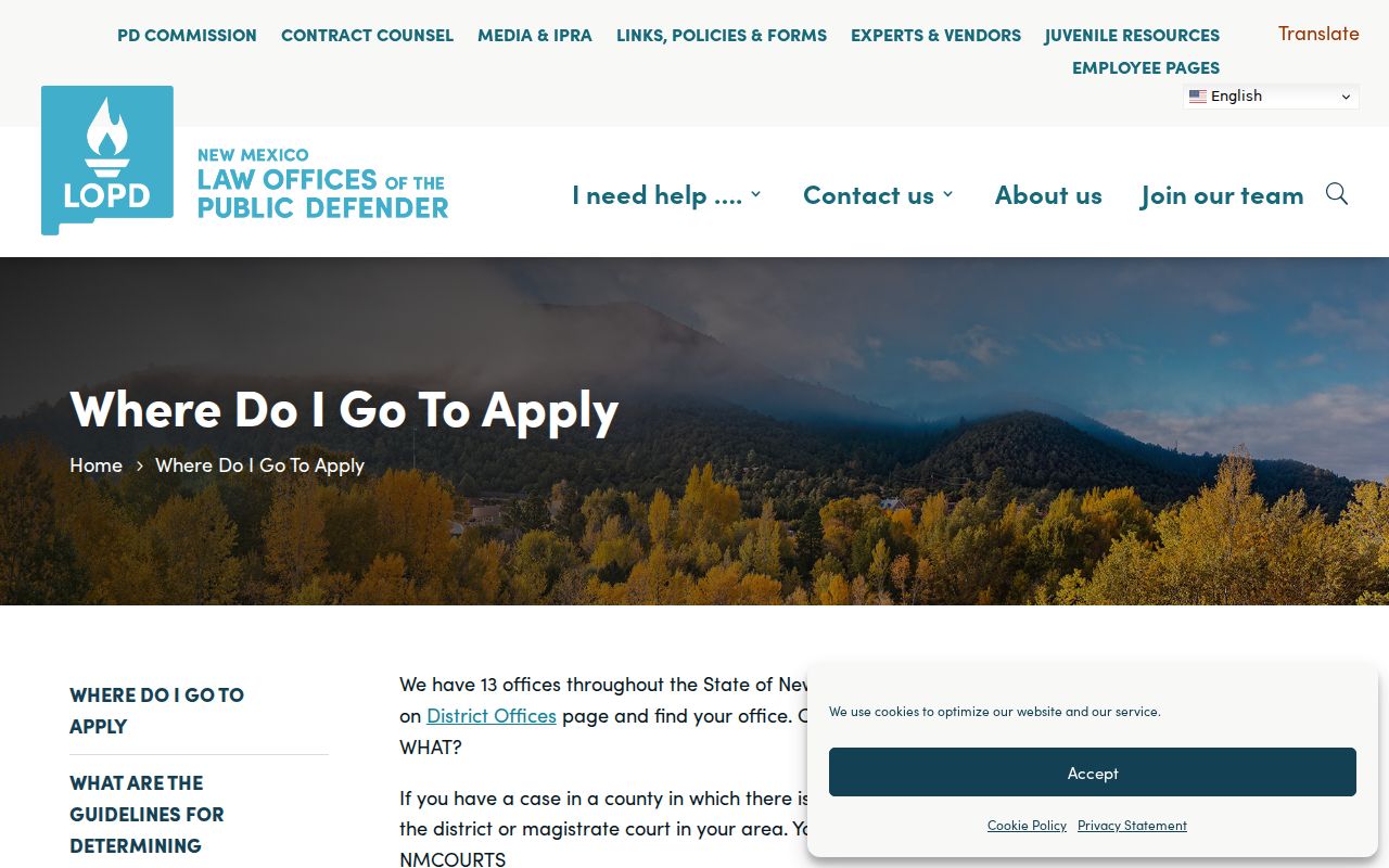 Public defender application route for Catron County criminal court cases